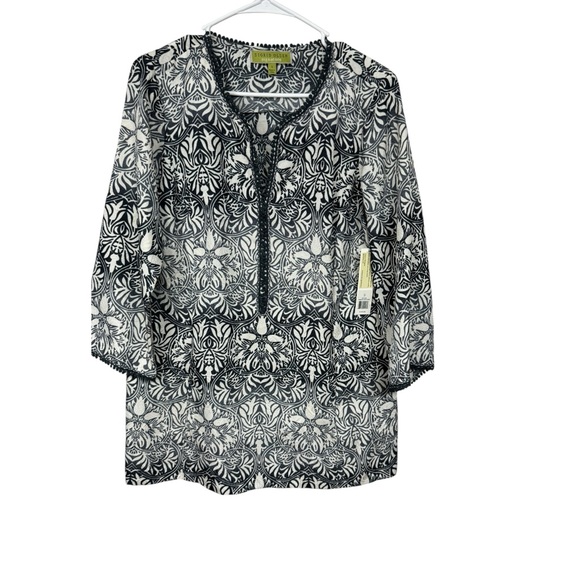 Sigrid Olsen Charcoal Navy Combo Patterned V-neck Tunic/Mini Dress, NWT, Small - Picture 1 of 11